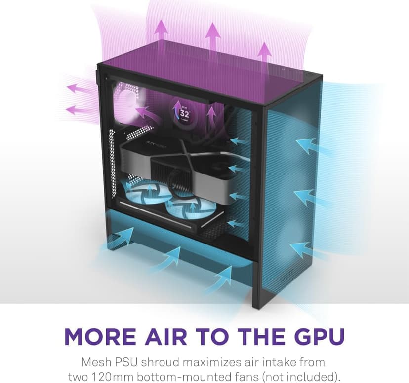 NZXT H5 Flow 2024 - Compact ATX Mid-Tower PC Gaming Case - High Airflow - 2 x 120mm Fans Included - 360mm Front & 240mm Top Radiator Support - Cable Management System - Tempered Glass - Black