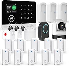 Home Alarm System with Camera, 23 Pieces Wireless WiFi/GSM SMS Home Security System with Motion Detector, 120dB Alarm Siren, Remote Control, Doorbell Button and SOS Button for Villa,Warehouse