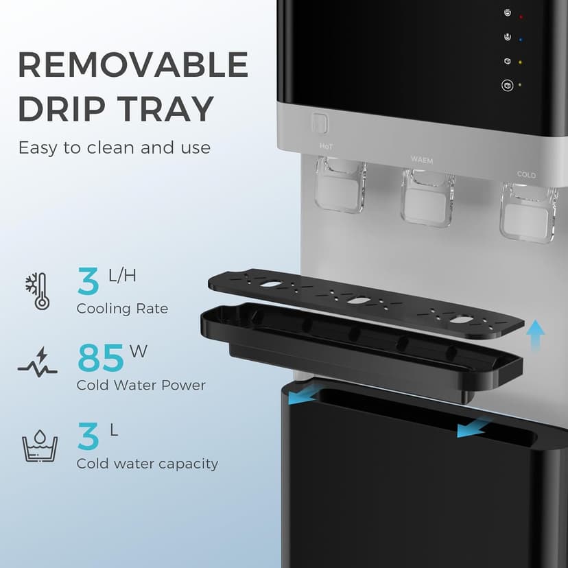 OSTBA Water Dispenser with Ice Maker for 3 & 5 Gallon Bottles, Top Loading Water Cooler with Hot Cold & Room Temperature Water, Bullet Ice Maker, Child Safety Lock for Home Office