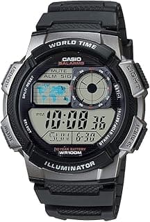 Casio AE1000W Series | Men’s Digital Watch | 100M WR | Multi Alarms | 100 SEC Stopwatch | Countdown Timer | World Map for World Time | LED Light | LC Analog Display | 10 Year Battery
