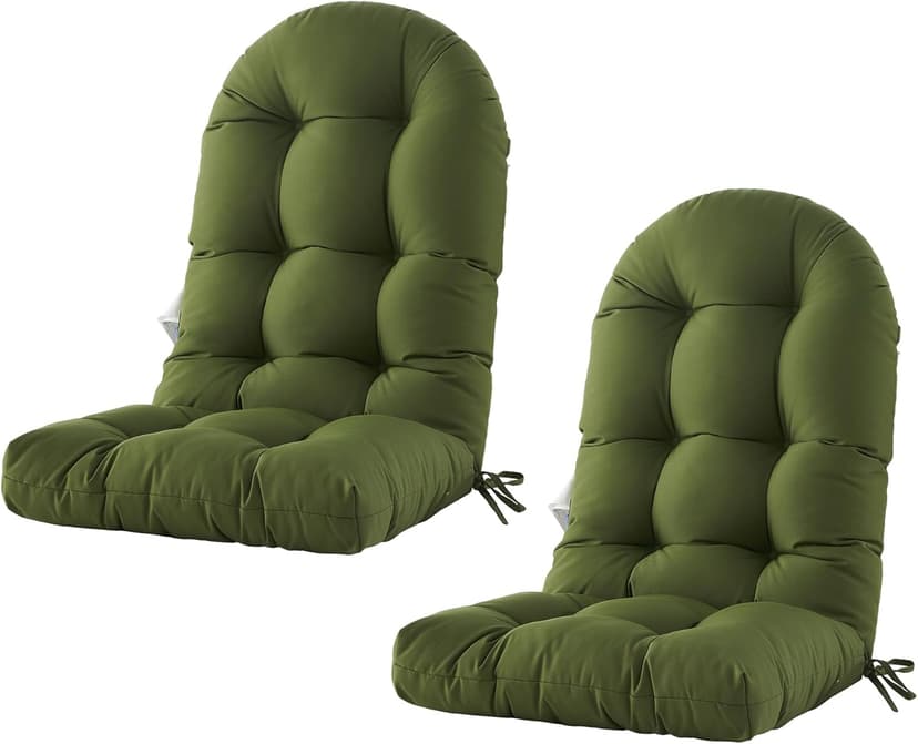 BLISSWALK Outdoor Adirondack Chair Cushions, Set of 2 Solid,Tufted Thick Seat & Round High Back Wicker Chair Cushions for Patio Furniture,48"x21"x4",Invisible Green
