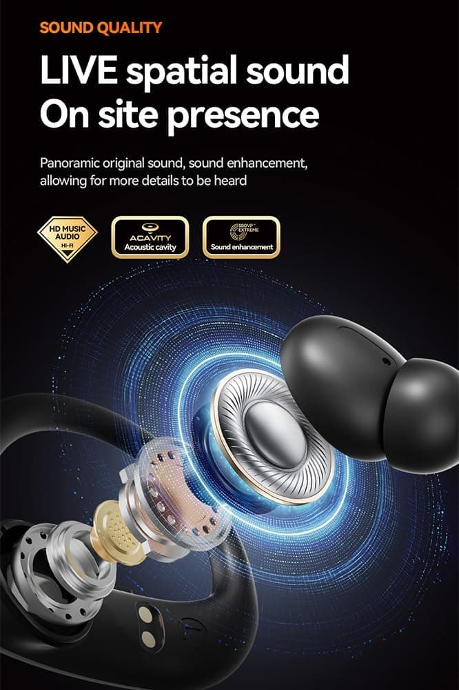 CuiSuto Ear Buds Wireless Earbuds Bluetooth Headphones with 60H Playtime LED Display Case, Over-Ear Hook with Mic, Stereo Sound, Easy Button Controls, Sports Earphones for Running Workout Gym Black