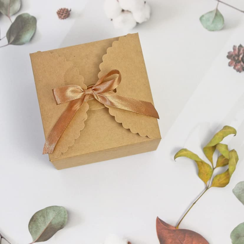 Empty Paper Boxes for Cookies, Candy, Chocolate, Craft, Candle, Gift Giving, Birthday, Parties, Holiday, 4.75 X 4.75 X 3.53 WEWILUCK Brown Box for Presents, 10 Pack Small Kraft Gift Boxes with Ribbon B09M3L1L2J