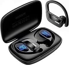 occiam Sport Wireless Earbuds Bluetooth Headphones 80hrs Playtime Deep Bass Ear Buds with Earhook Noise Cancelling Mic Waterproof Earphones for Workout Running Black