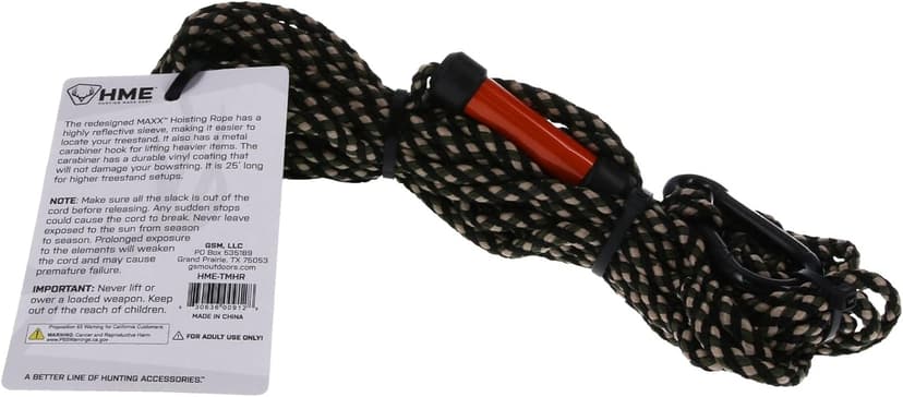 HME Maxx Hoist Rope (25 FT) - Reliable Sturdy Adjustable Easy-to-Install Hunting Gear Lift System with Highly Reflective Band
