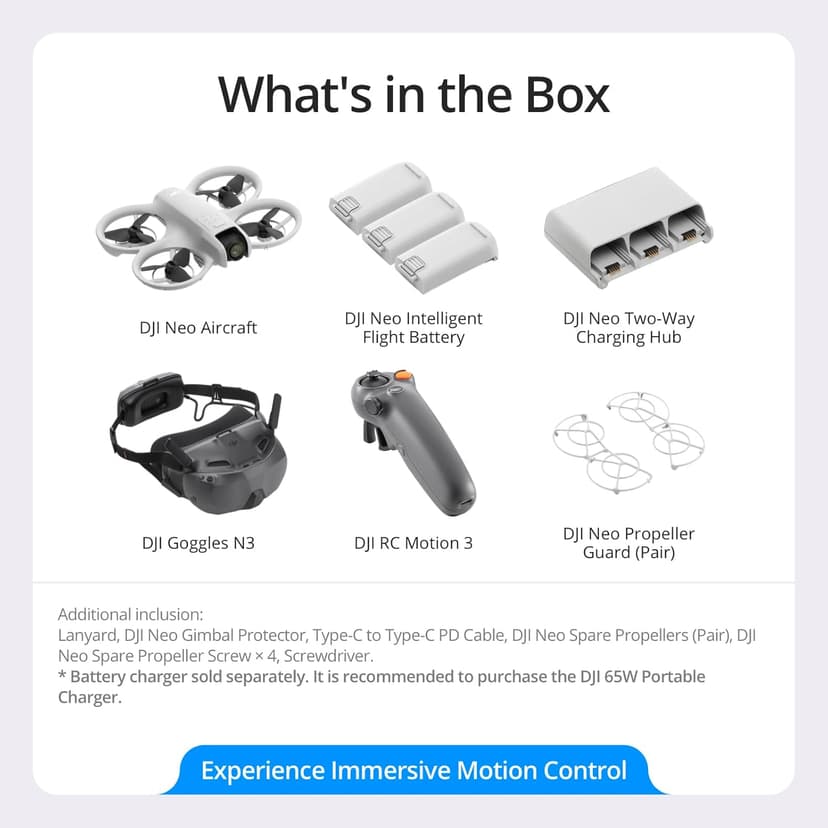 DJI Neo Motion Fly More Combo, Mini Drone with 4K UHD Camera for Adults, 135g Self Flying Drone that Follows You, Palm Takeoff, Subject Tracking, QuickShots, with RC Motion 3 and 3 Batteries