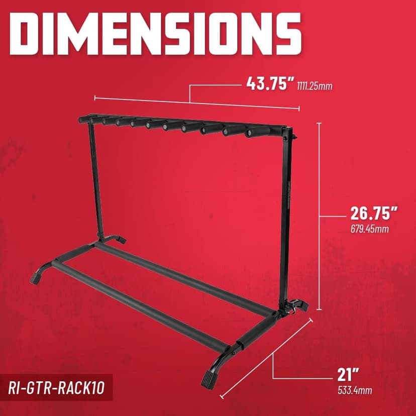 Rok-It Gator Multi Guitar Stand Rack with Folding Design, Holds up to 10 Electric or Acoustic Guitars (RI-GTR-RACK10)