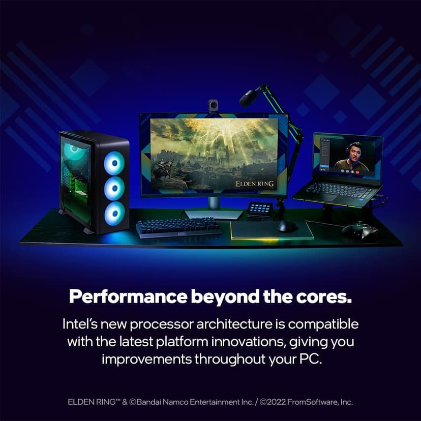 Intel® Core™ 12th Gen i3-12100F desktop processor, featuring PCIe Gen 5.0 & 4.0 support, DDR5 and DDR4 support. Discrete graphics required.