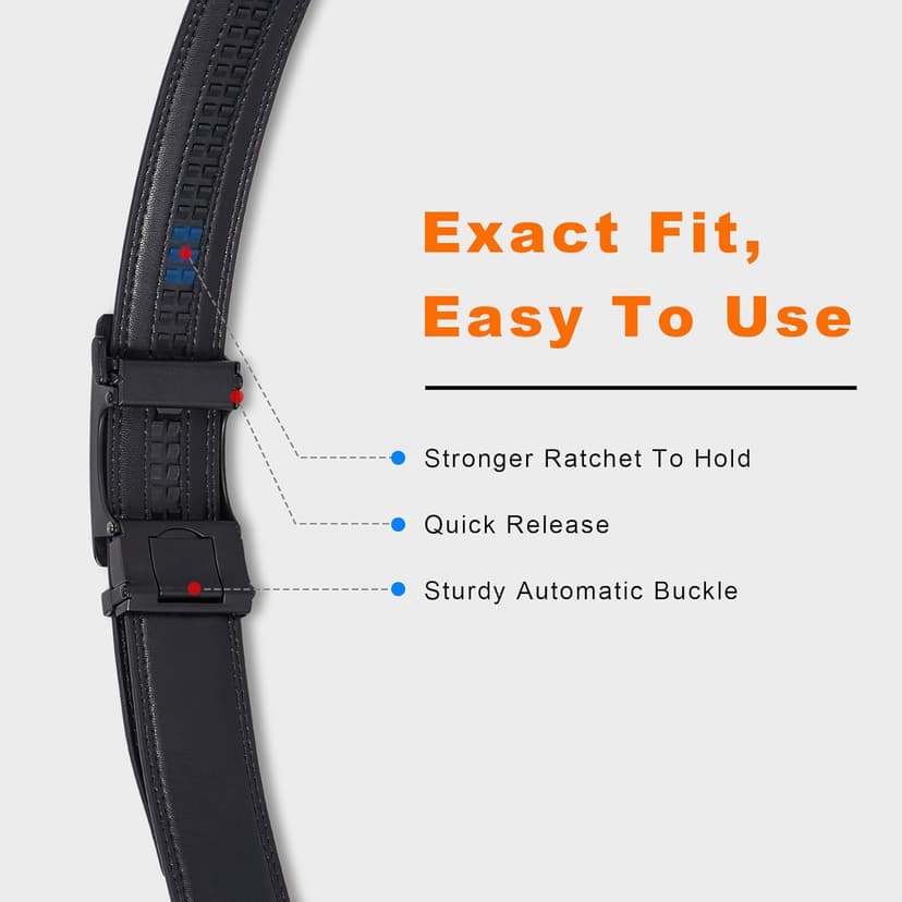 VATAN Men's Belt Leather Ratchet Belt for Men Dress Casual Every Day with Adjustable Buckle, Trim to Fit