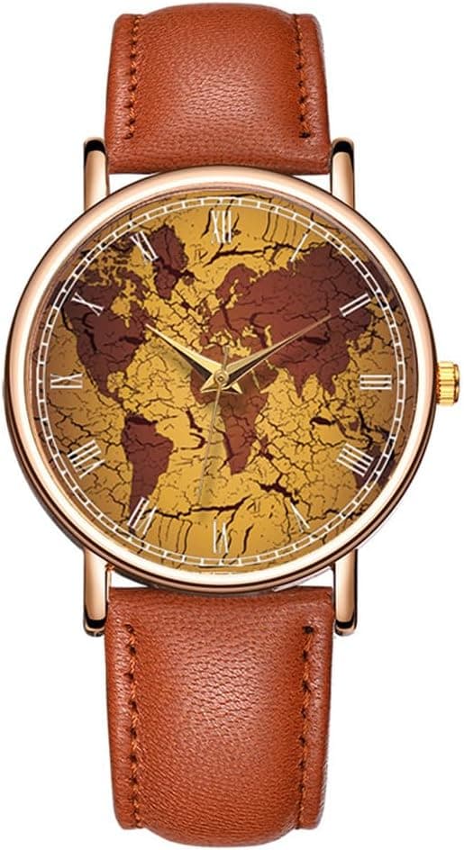 MINILUJIA Men Watch World Map Creative Starry Sky Roman Dial Watch Watches Unique Eyecatching Man Watches Soft Leather Band
