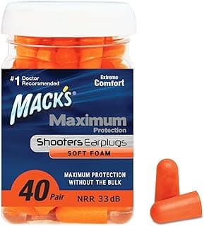 Mack's Maximum Protection Soft Foam Shooting Ear Plugs, 40 Pair – 33 dB Highest NRR – Comfortable Earplugs for Hunting, Tactical, Target, Skeet and Trap Shooting | Made in USA