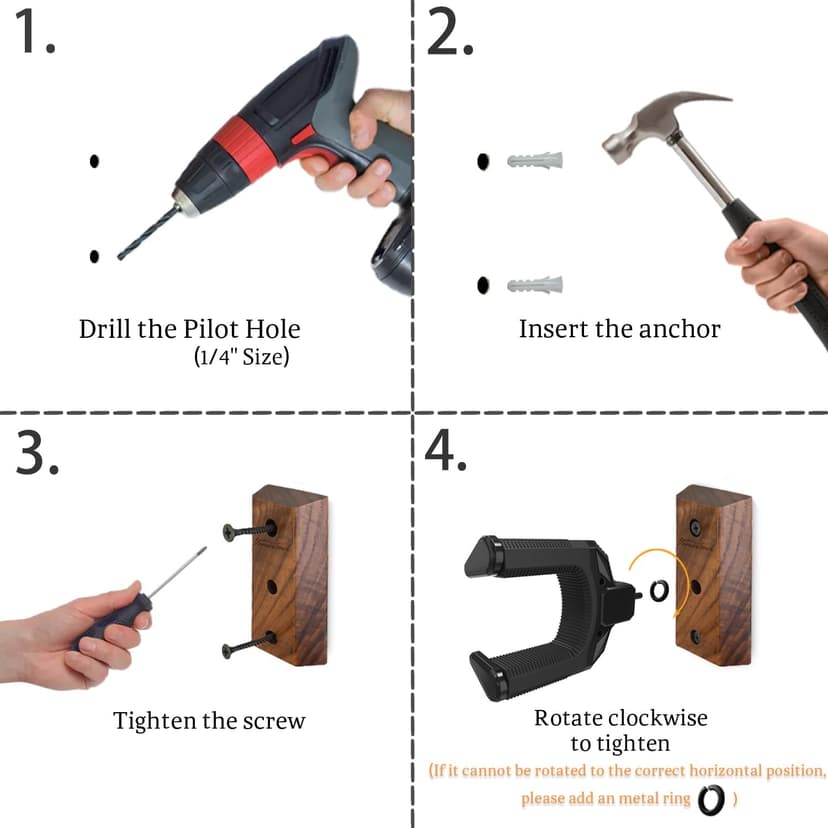 Onmiwod Guitar Wall Mount, Auto Lock Black Walnut Wood Guitar Hanger, Guitar Wall Hangers, Guitar Holder Hook Wall Stand for Classical, Acoustic, Electric Guitar, Bass, Gift for Guitar Player