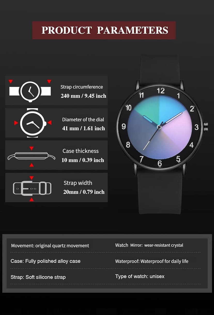 RUYEOOK Unisex Watches Fashion Creative Original Design Watch for Men and Women Unique Wristwatch Easy to Read time