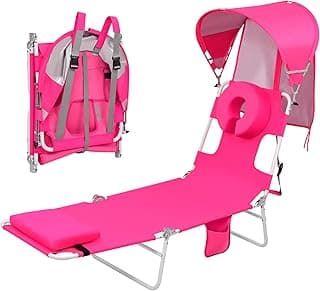 Backpack Beach Tanning Lounge Chair with Canopy Shade Face Hole Padded Adjustable Washable, 6 Position Layout Chair for Outside Sunbathing Poolside Lawn, UPF 50+ Wind-Resistant Sun Shade, Patented