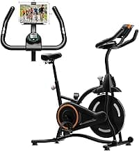 Exercise Bike with Exclusive Heart Rate Sensor and APP Sync, Stationary Bikes for Home with Continuously Variable Resistance, Compact Indoor Cycling Bike with Tablet Mount