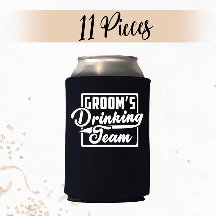 Veracco Groom's Drinking Team Can Coolie Holder Bachelor Party Wedding Favors Gift For Groomsmen Proposal (12, Wht Groom, Blk DT)