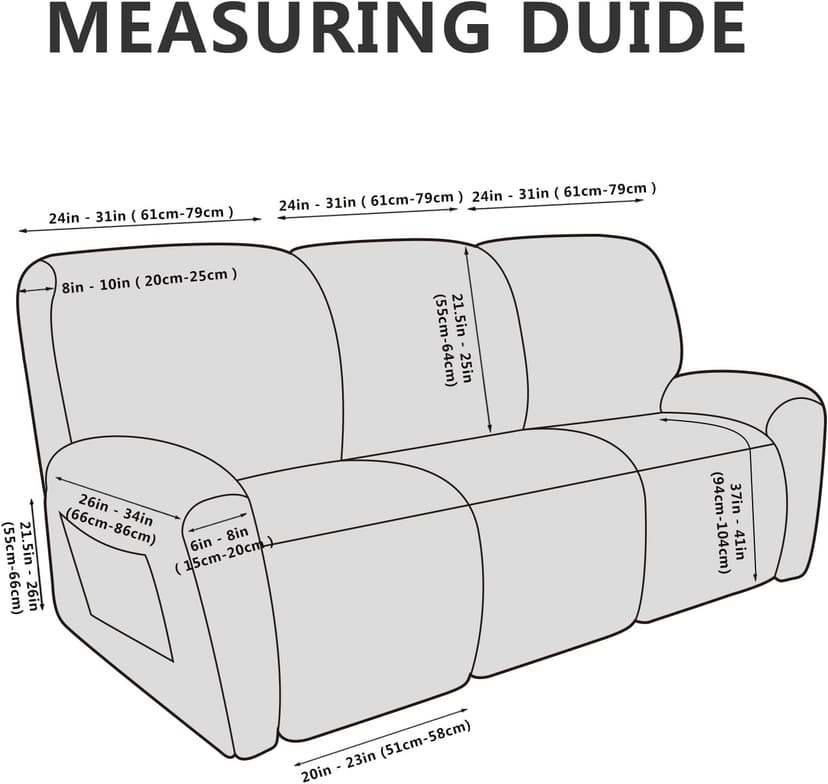 ANARACHON Leather Look Recliner Couch Cover 8-Piece Recliner Sofa Slipcovers 3 Seater for Reclining Couches Furniture Protector Spandex Fabric Washable (Recliner Sofa, Brown)