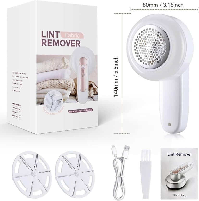 Fabric Shaver, Lint Remover for Clothes, USB Rechargeable Fabric Defuzzer with 3 Replaceable Blades, Removes Fabric Pills, Rechargeable Sweater Defuzzer Pill Remover, Depiller Effectively Remove Pills
