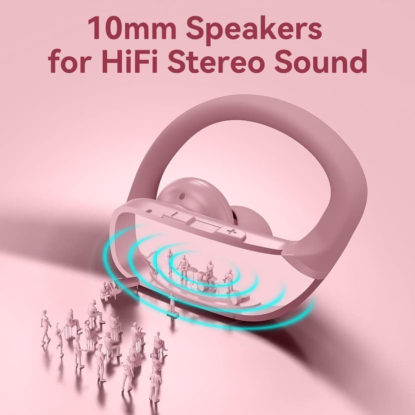 bmani Ear Buds Wireless Earbuds Bluetooth Headphones with 80H Playtime LED Display Case, Over-Ear Hook with Mic, Stereo Sound, Easy Button Controls, Sports Earphones for Running Workout Gym Pink