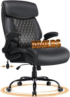 550LBS Big and Tall Office Chair for Heavy People,Ergonomic Office Chair with Padded Flip-Up Arms and Adjustable Lumbar Support,High Back Executive Leather Desk Chair with Rocking Function