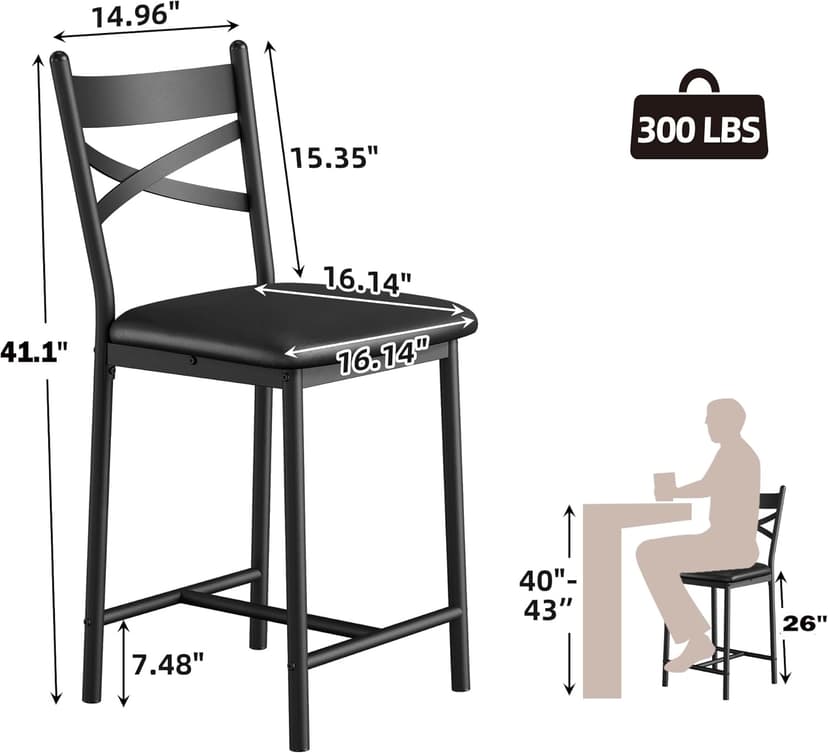 IDEALHOUSE 26 Inch Bar Stools Set of 4, Upholstered Bar Chairs with Back, Thick Cushion, Counter Height Barstools for Kitchen Island Apartment Counter Bar (4)