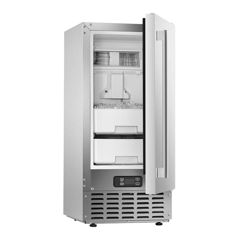 VEVOR Under Counter Ice Maker, 66 Lbs/Day Under Counter Stainless Steel Nugget Ice Makers Machine with Drain Pump, Reversible Door, 18 Lbs Storage, Freestanding Ice Maker for Commercial Home Kitchen