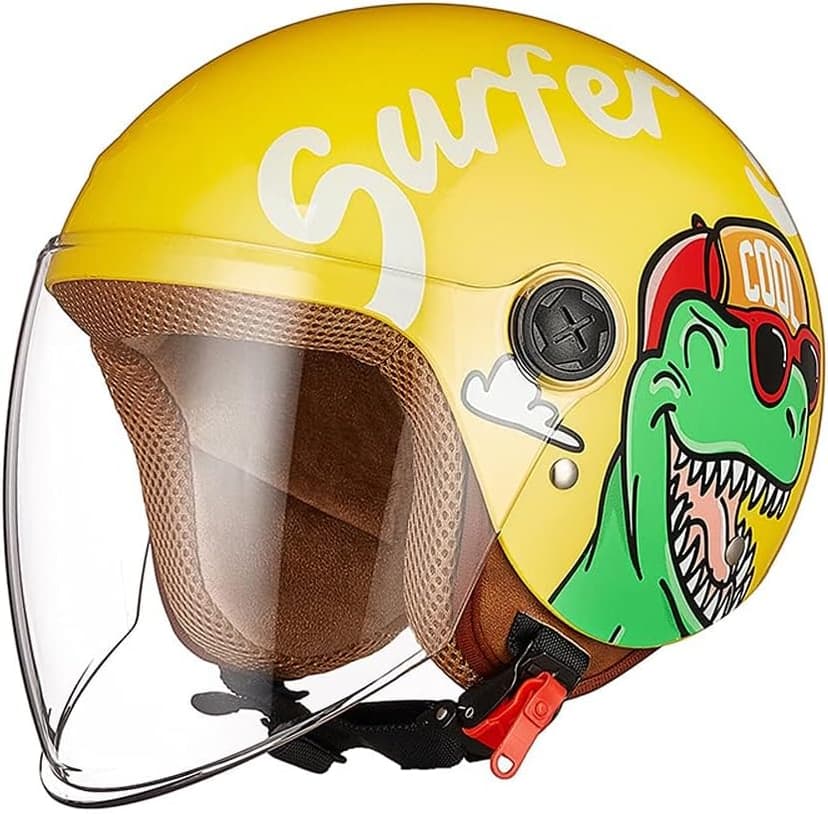Kids Motorcycle Helmet, Jet Helmet with Visor, Scooter & Bike ATV, Quick-Release Buckle, Removable & Washable, 48-55cm