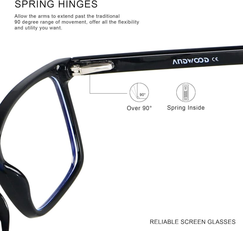 ANDWOOD Blue Light Blocking Glasses Men Women Computer Filter Large Frame Bluelight Blocker Anti Blue Ray Lightweight AR002