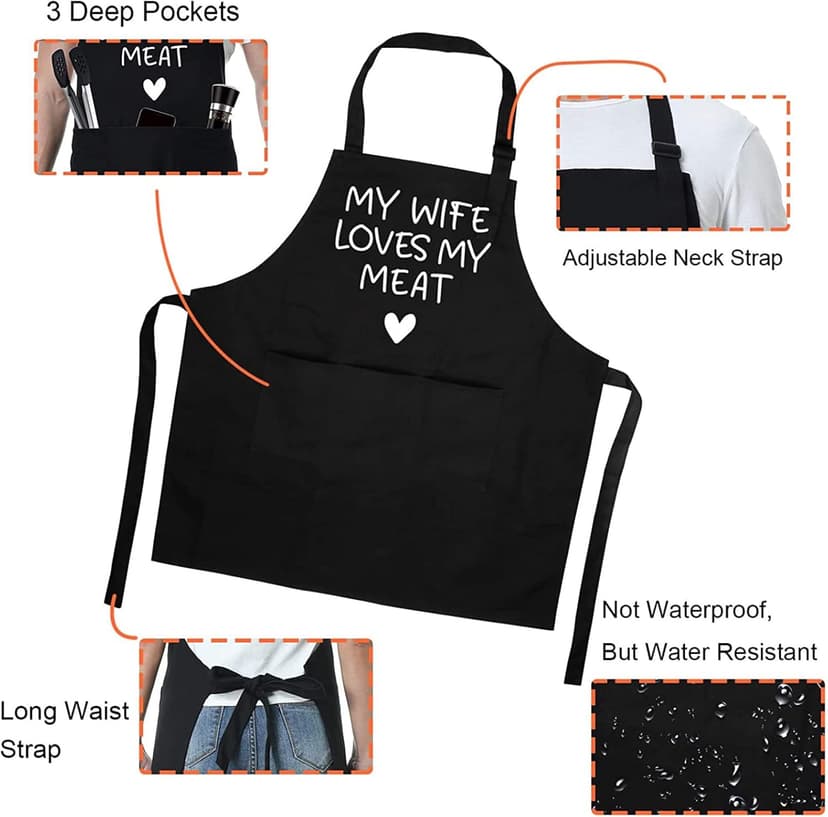 Fairy's Gift Funny Husband Apron, Men's Anniversary Christmas, Cool Birthday Gifts for Him, Husband Gifts from Wife, Manly Presents for Men, Grilling Kitchen Aprons with Pockets for Cooking Hubby Him