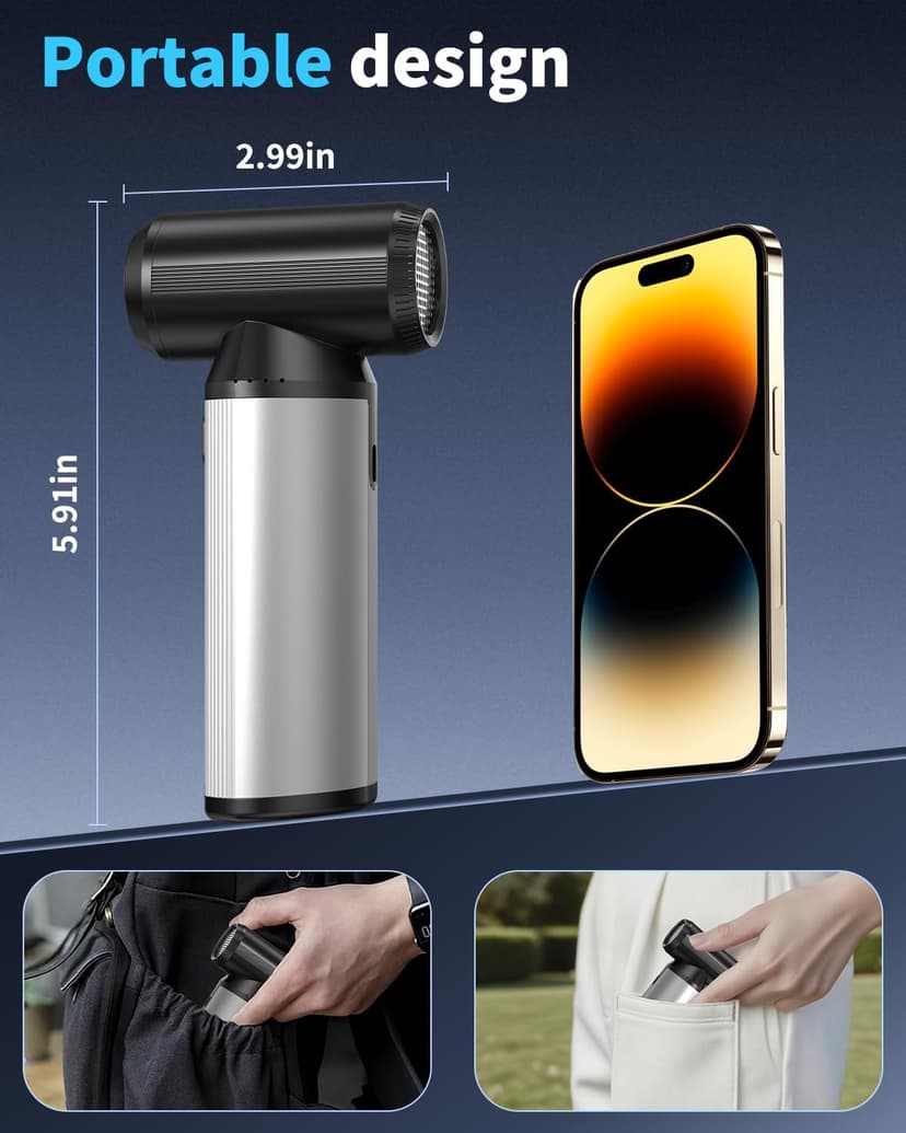 Compressed Air Duster, 2-in-1 Duster Blower & Vacuum with 320000RPM Super Power, Electric Air Duster Rechargeable, 3-Gear Adjustable Air Blower for Keyboard, Computer, Car, Home, and Outdoor Cleaning