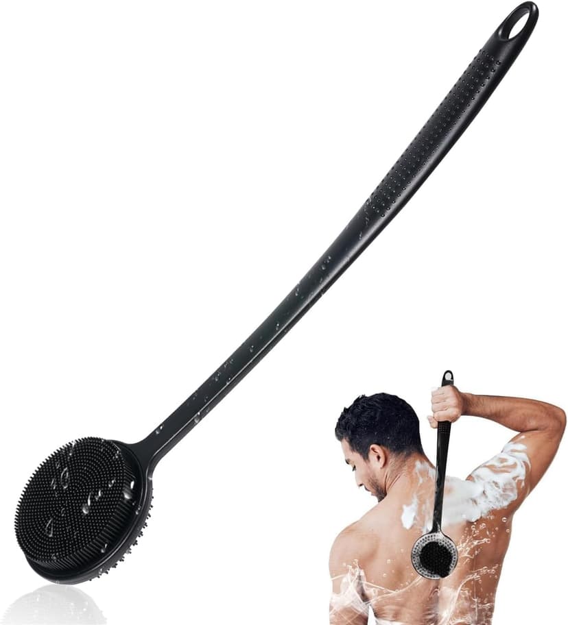 VWMYQ VWMYQ Silicone Back Scrubber for Shower, 17in Lengthen Long Handle Body Brush, Double Sided Shower Brush for Shower Exfoliating and Massage Can Produce Rich Foam, Long Handle Back Scrubber for Men