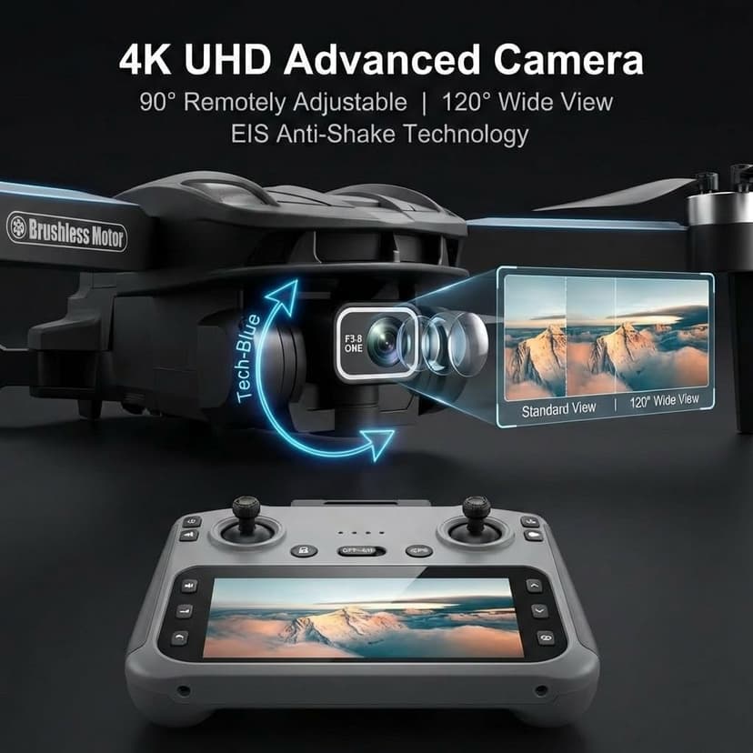 V168 Pro MAX GPS Drones with Camera for Adults 4K, RC Drone with 4.5" HD Screen on Controller, 60 Mins Flight, Long Range Transmission, 360° Obstacle Avoidance, Follow Me, Auto Return, Brushless Motor, QuickShots, Lightweight and Foldable Quadcopter for Beginner Toy Gifts