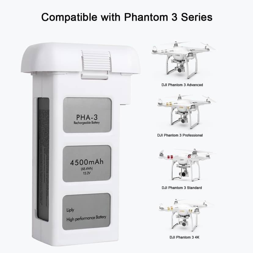 KUWATA Intelligent Flight Battery for DJI Phantom 3 Standard, Phantom 3 Professional, Phantom 3 Advanced, Phantom 3 SE, Phantom 3 4K, 4500mAh, Camera Drone Extended Battery