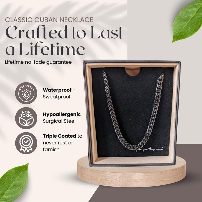 Love You This Much Promise Cuban Chain Necklace for Him, 7mm Thick, Sentimental Gift for Him, BF Gift for Birthday, Gift Ideas for Boyfriend