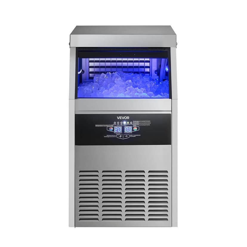 VEVOR Commercial Ice Maker Machine, 130 lbs/24h with 30 lbs Storage Capacity, Built-in/Freestanding/Under Counter, Stainless Steel Ice Maker with LED Display & Self-Cleaning, for Home Bar Restaurant