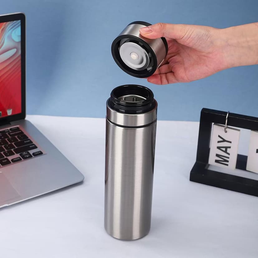 Stainless Steel Insulated Water Bottle Coffee Cup Travel Mug Vacuum Thermal Bottle for Hot Drinks Tea Flask Travel Tumbler 17Oz/500Ml (Silver)