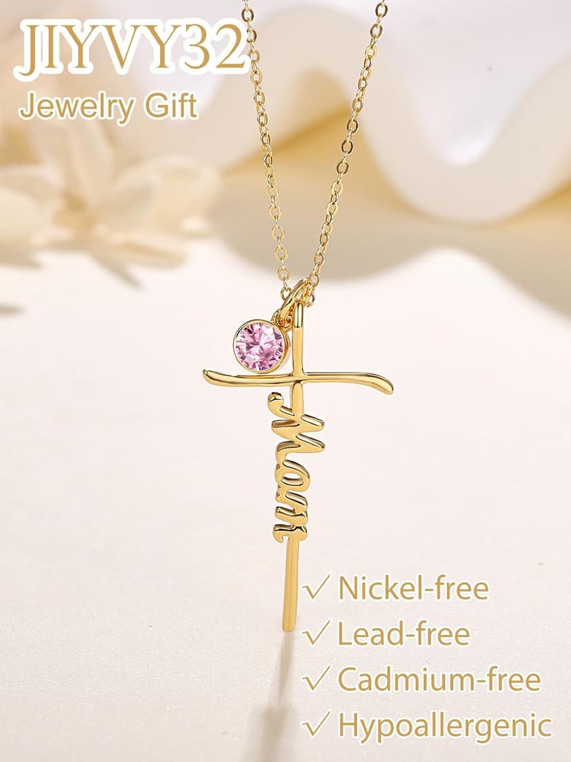 Mothers Day Religion Christian Pendant for Mom 14K Gold Mom Cross Necklace Mother Jewelry Birthday Gift B0GSV5Q8C6