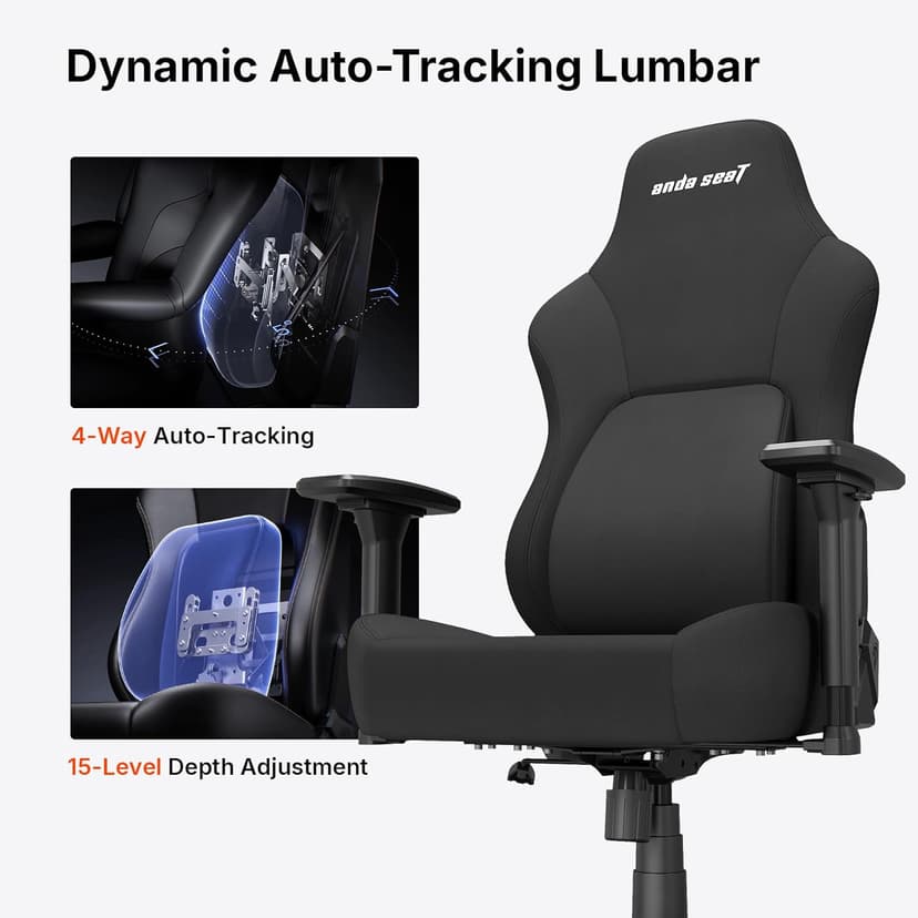 Anda Seat Phantom 4 Black Fabric Gaming Chairs for Adults - Large Wide Seat Gamer Chair with Dynamic Lumbar Support, Comfortable Ergonomic Video Game Seats with Headrest - 2D Armrests