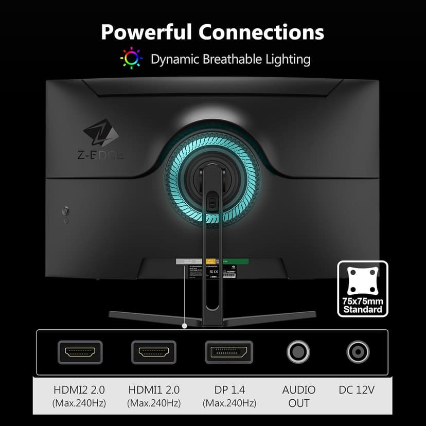 Z-Edge 32 inch Curved PC Gaming Monitor, FHD 1080P 240Hz Curved Monitor,1500R Computer Monitor, MPRT 1ms Monitor, FreeSync, Low Blue Light, UG32P 1X DP and 2X HDMI