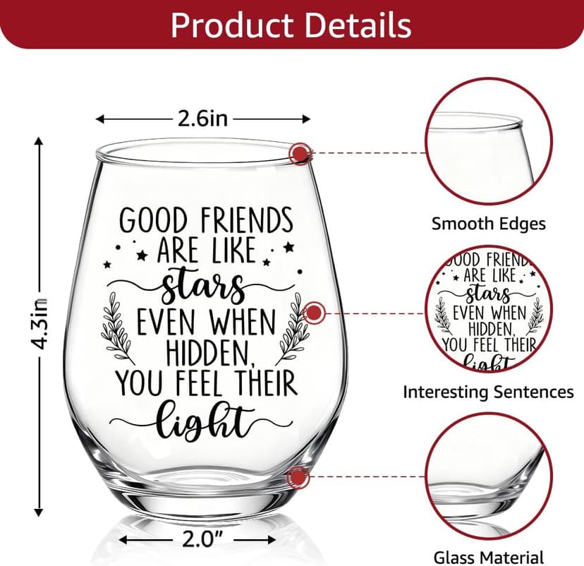 TOUNER Good Friends Are Like Stars Friendship Quote Stemless Wine Glass, Funny Best Friends Keepsake Wine Glass Gifts for Women Aunt Sister BFF, Thank You Friend Birthday Gifts for Women Bestie Friend B0GKLHXQBK