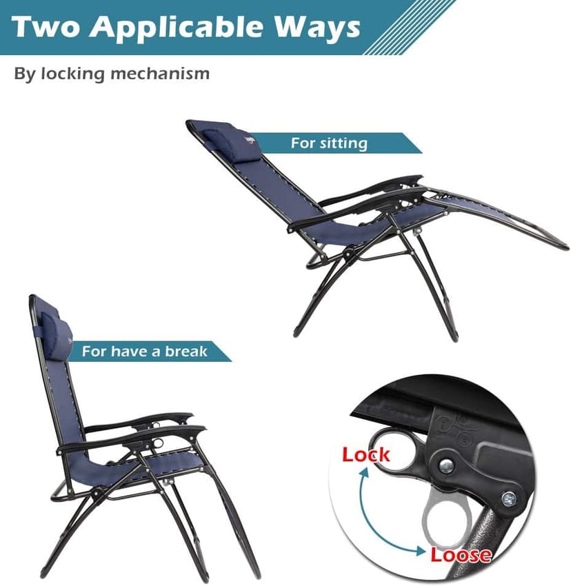 VINGLI Upgraded Zero Gravity Chair Set of 2 Lounge Outdoor Chairs with Trays and Pillows, Folding Patio Recliner Chairs for Backyard Poolside Garden