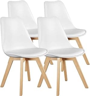 OLIXIS Dining Chairs Set of 4, PU Leather Upholstered Kitchen Chairs with Solid Wood Legs, Mid Century Modern Accent Chairs for Living Room, Bedroom, Patio, White
