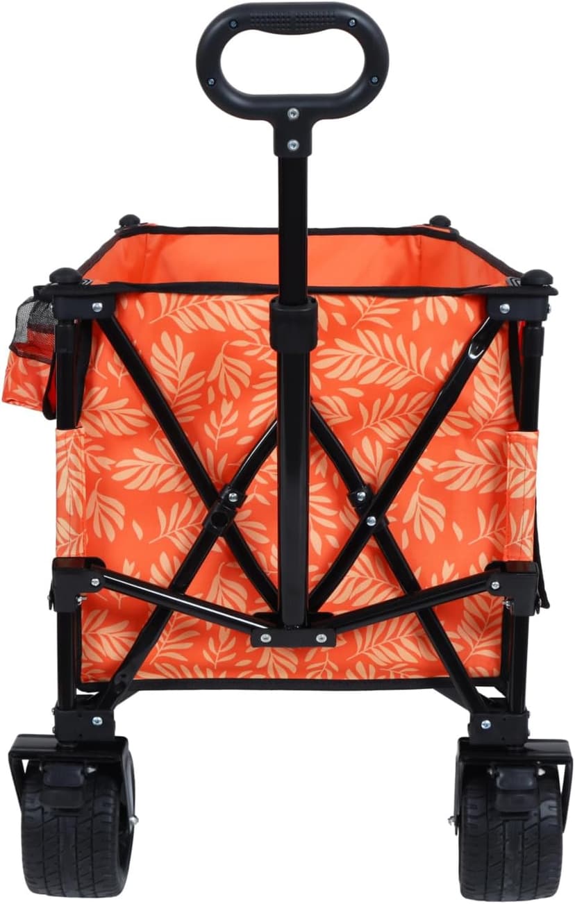 480Lbs Collapsible Wagon with Canopy, 7" All-Terrain Wheels, Orange Steel Push or Pull Versatility Camping, Shopping, Sports, Garden Stylish Design