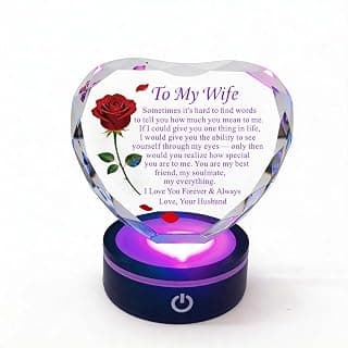 Wedding Anniversary Birthday Christmas Valentine's Day Gift from Husband, To My Wife, K9 Crystal, Color Changing LED Romantic Gifts for Wife Crystal Heart Rose Keepsake LED Base B0GV7TXQF4