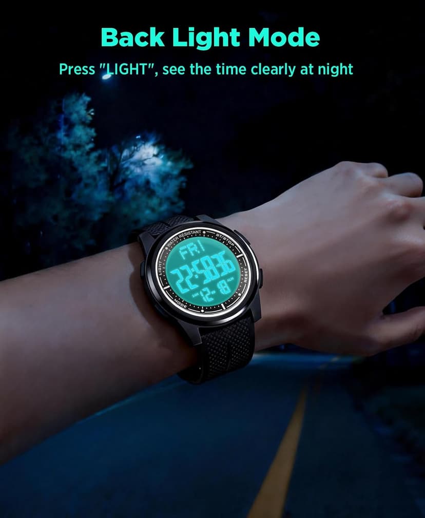 Beeasy Digital Watch Waterproof with Stopwatch Alarm Countdown Dual Time, Ultra-Thin Super Wide-Angle Display Digital Wrist Watches for Men Women
