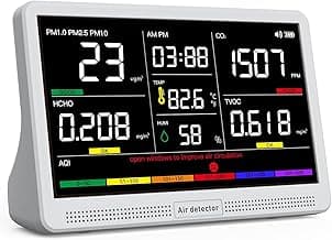 16 in 1 Air Quality Monitor Indoor 7" Large Display 9 AQI+7 Alerts, CO2 Monitor Air Quality Tester for CO2, TVOC, PM2.5 PM1.0 PM10, HCHO Temperature Humidity AQI & Time Air Quality Meter for Home