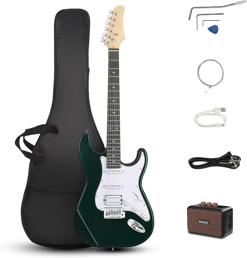Ktaxon 39 Inch Electric Guitar Kit for Beginner, HSS Pickups 6 String Solid-Body Full Size Adults Electric Guitars W/Amplifier, Bag, Strap, Cable, Accessories - Green