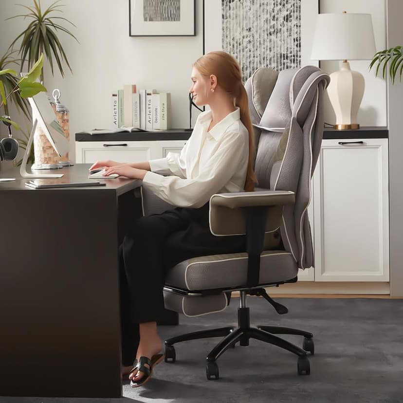 Dowinx Big and Tall Office Chair with Massage Lumbar Support,Executive Office Chair with Wide Thick Seat Cushion and Adjustable Armrest,Mesh Computer Gaming Chairs with Footrest,Grey