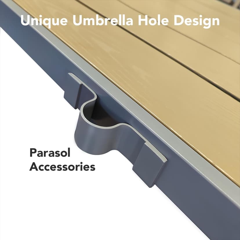 Ahomly Patio Table and Chairs Set for 6, Outdoor Dining Set Includes 59.5" Rectangle Patio Table with Side Umbrella Hole and 6 Textilene Fabric Patio Chairs for Backyard, Courtyard, Poolside, Brown