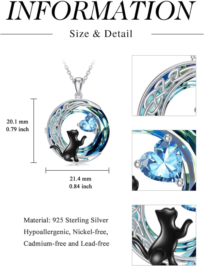 TOUPOP Cat Gifts for Cats Lovers 925 Sterling Silver Black Cat Necklace Celtic Moon Birthstone Jewelry for Women Anniversary Birthday Gift for Her Wife Mom B0DMF7SK9C
